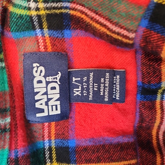 Lands' End Plaid Red & Green Flannel Shirt Mens XL - Picture 8 of 9